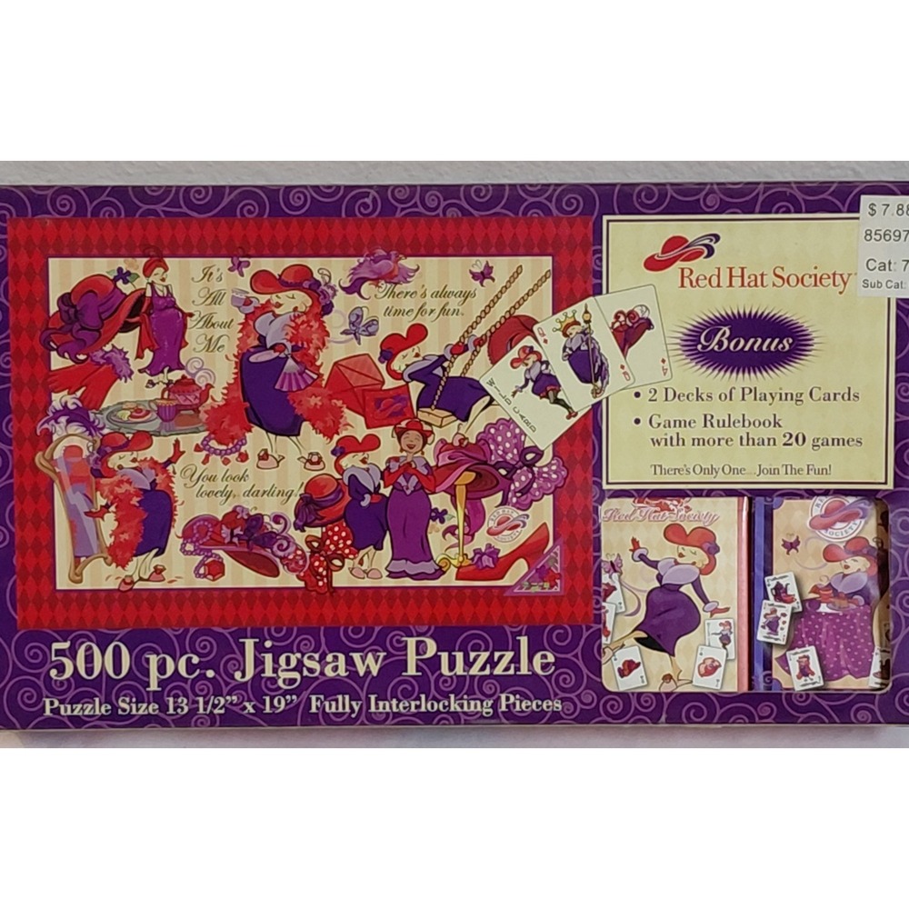 Red Hat Society Bonus Pack 500 Piece Jigsaw Puzzle & 2 Playing Card Decks NIB
